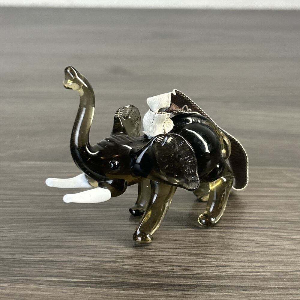 Columbus Zoo Elephant Glass Ornament Brown Trunk Up 3” Ohio Souvenir Animal New